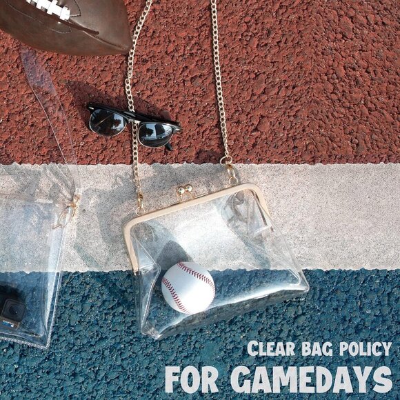 Clear PVC Clutch Bag Womens Crossbody Stadium Approved Chain Gold - Picture 3 of 6